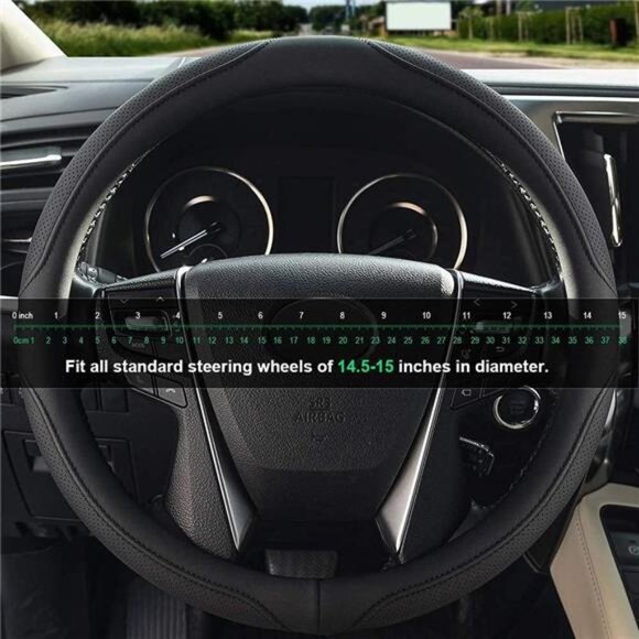 Car Steering Wheel Cover,14.5-15 Inch Black Universal Microfiber Leather Covers - Picture 5 of 7